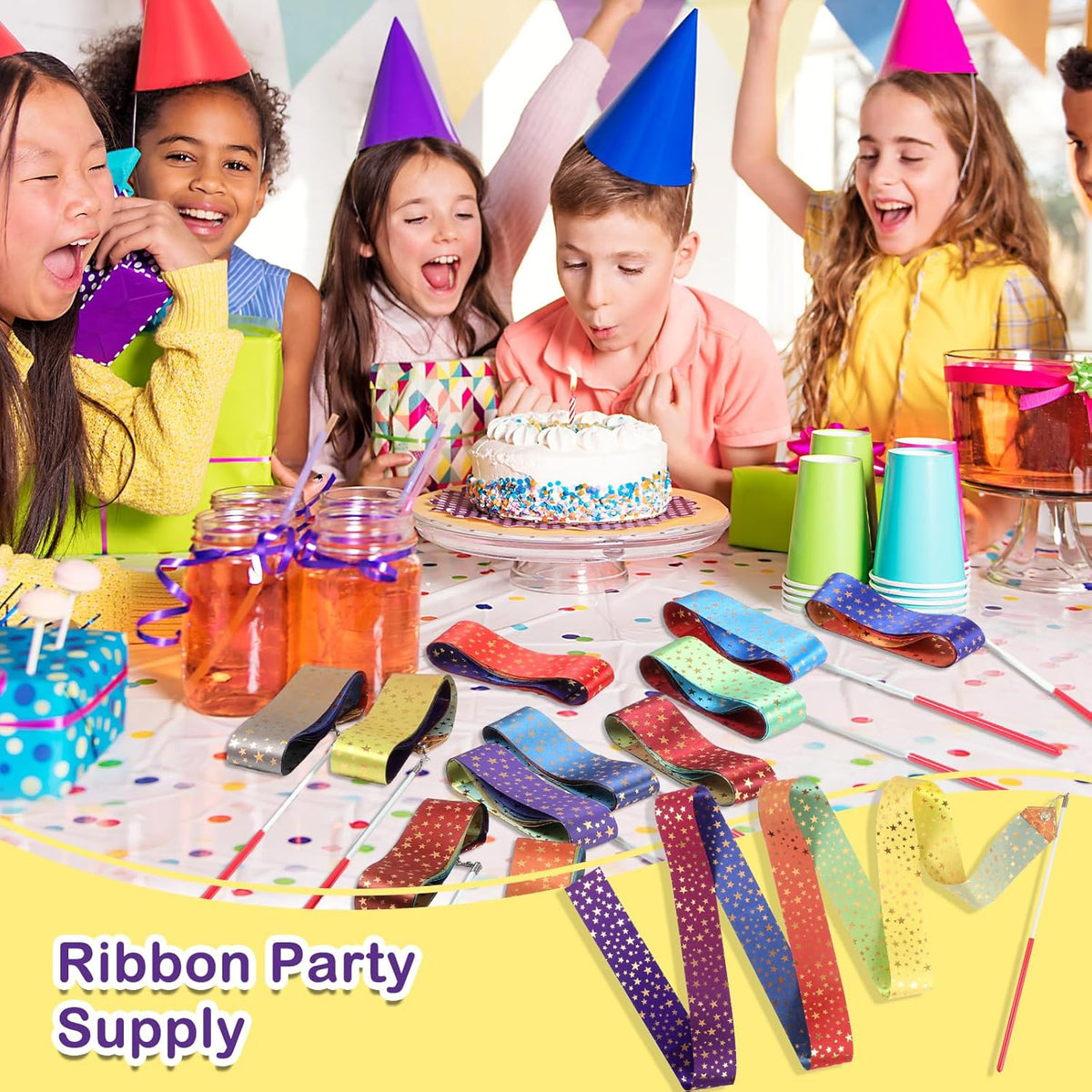 Yilloog 50 Pcs Ribbon Dancing Wands Party Favors, 78.7 Inch Artistic Gymnastics Ribbon Streamers