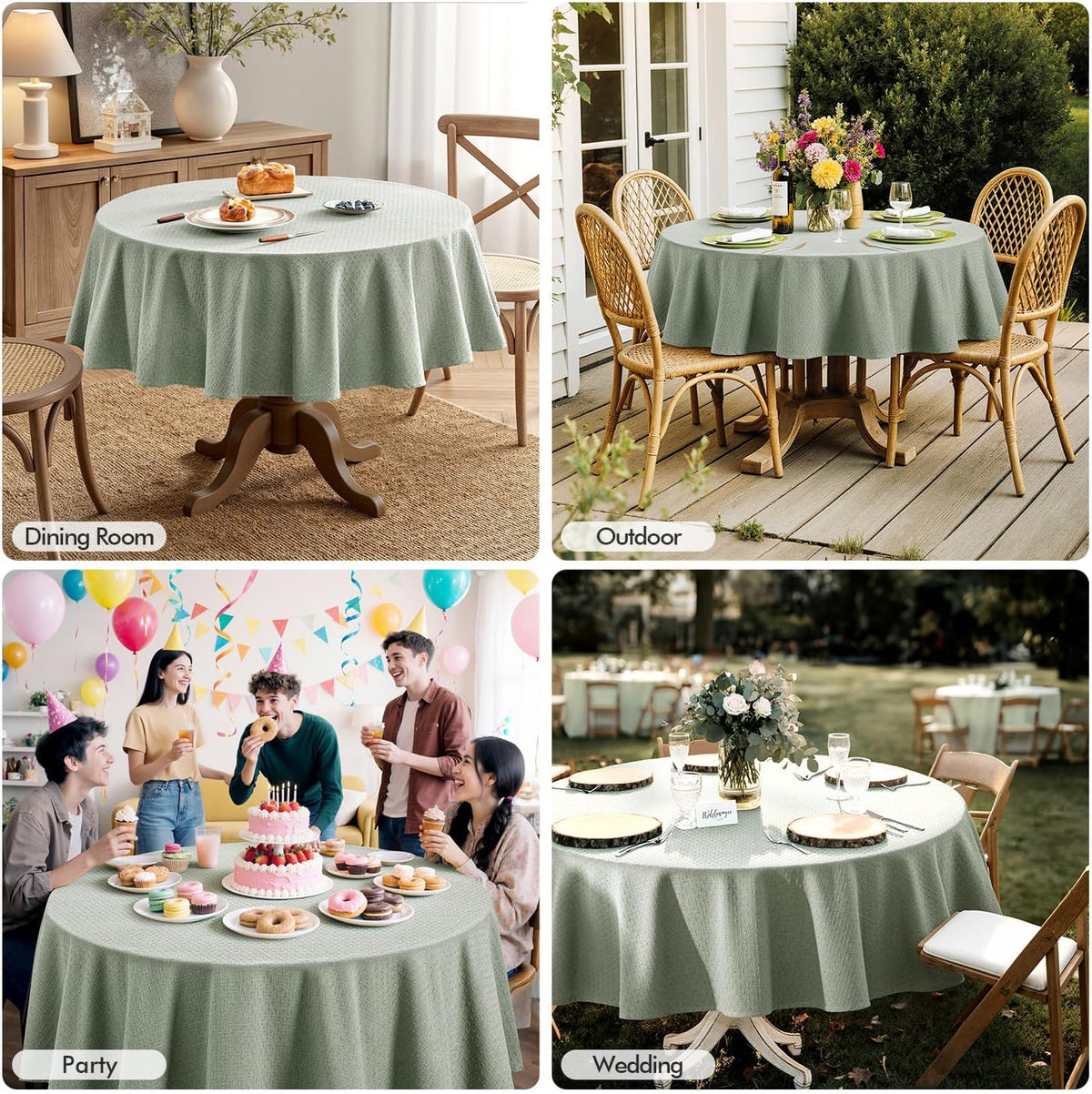 MIULEE Sage Green Linen Cottton Table Cloth Round Tablecloth Waterproof Spillproof Cross-Star