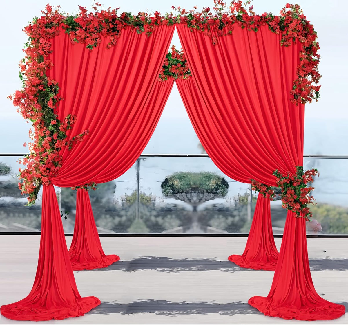 Outpain 30 ft x 8 ft Red Backdrop Curtain Panels, 6 Panels 5 ft x 8 ft Wrinkle Free Polyester