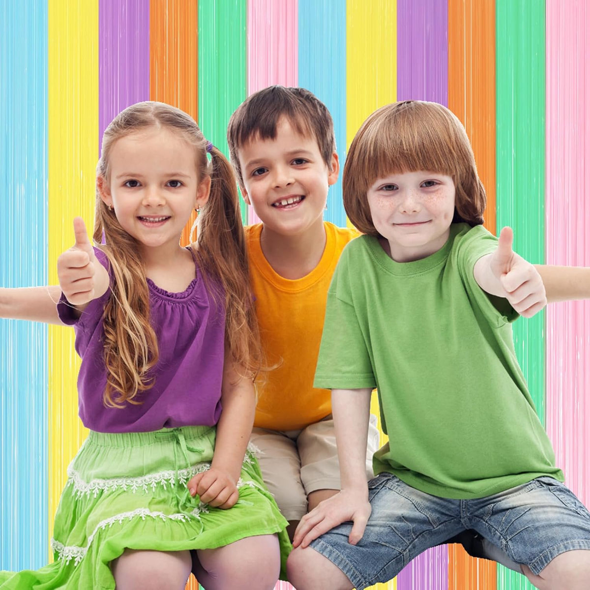 2 Pack Pastel Rainbow Foil Fringe Backdrop Curtains, Tinsel Streamers Party Decorations, Fringe
