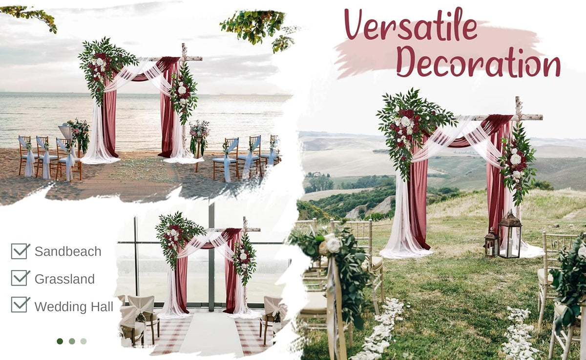 Wedding Arch Flowers with Drapes Kit (Pack of 4) - 2pcs Artificial Christmas Marsala Deluxe Swag