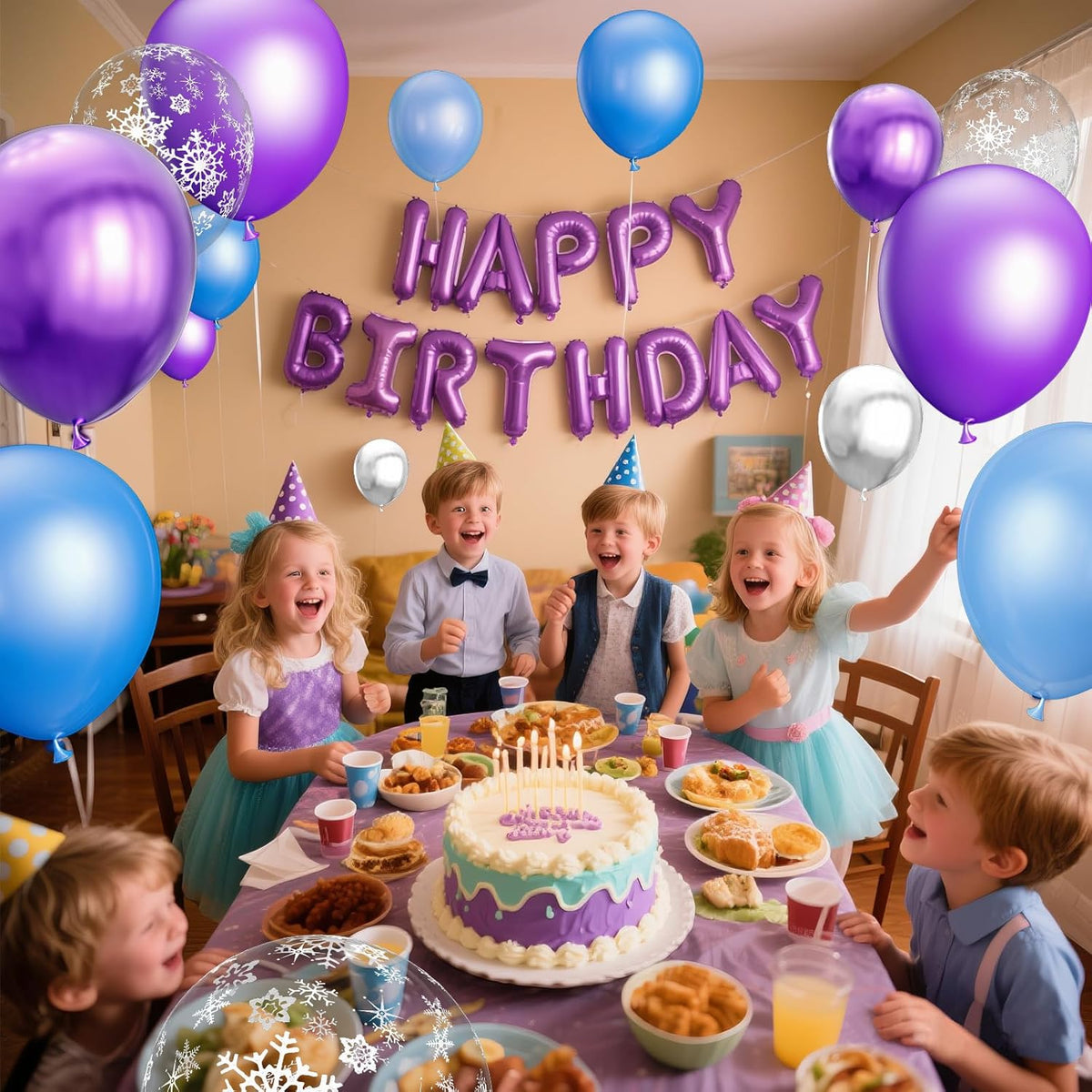 68Pcs Purple and Blue Party Balloons Kit 12 Inch Pearl Light Blue Metallic Purple Silver Snowflake