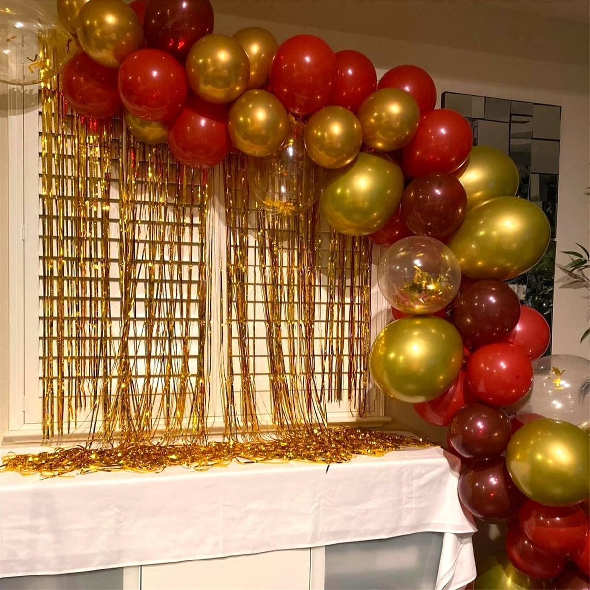 60 Pieces Balloons Red and Gold, 12 Inch Ruby Red Metallic Chrome Gold Pearl Gold Confetti Latex