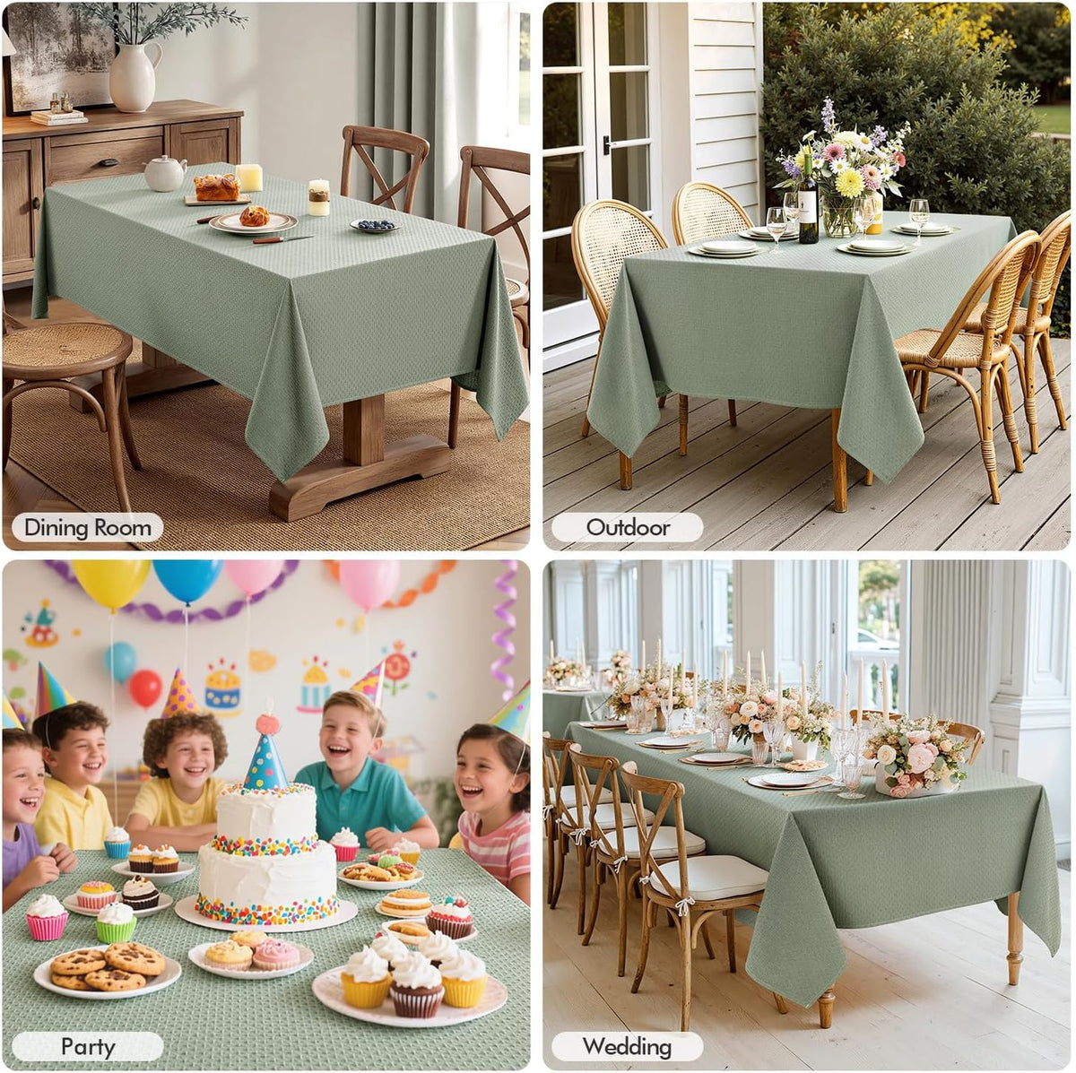 MIULEE Sage Green Linen Cottton Table Cloth Rectangle Tablecloth Waterproof Spillproof Cross-Star