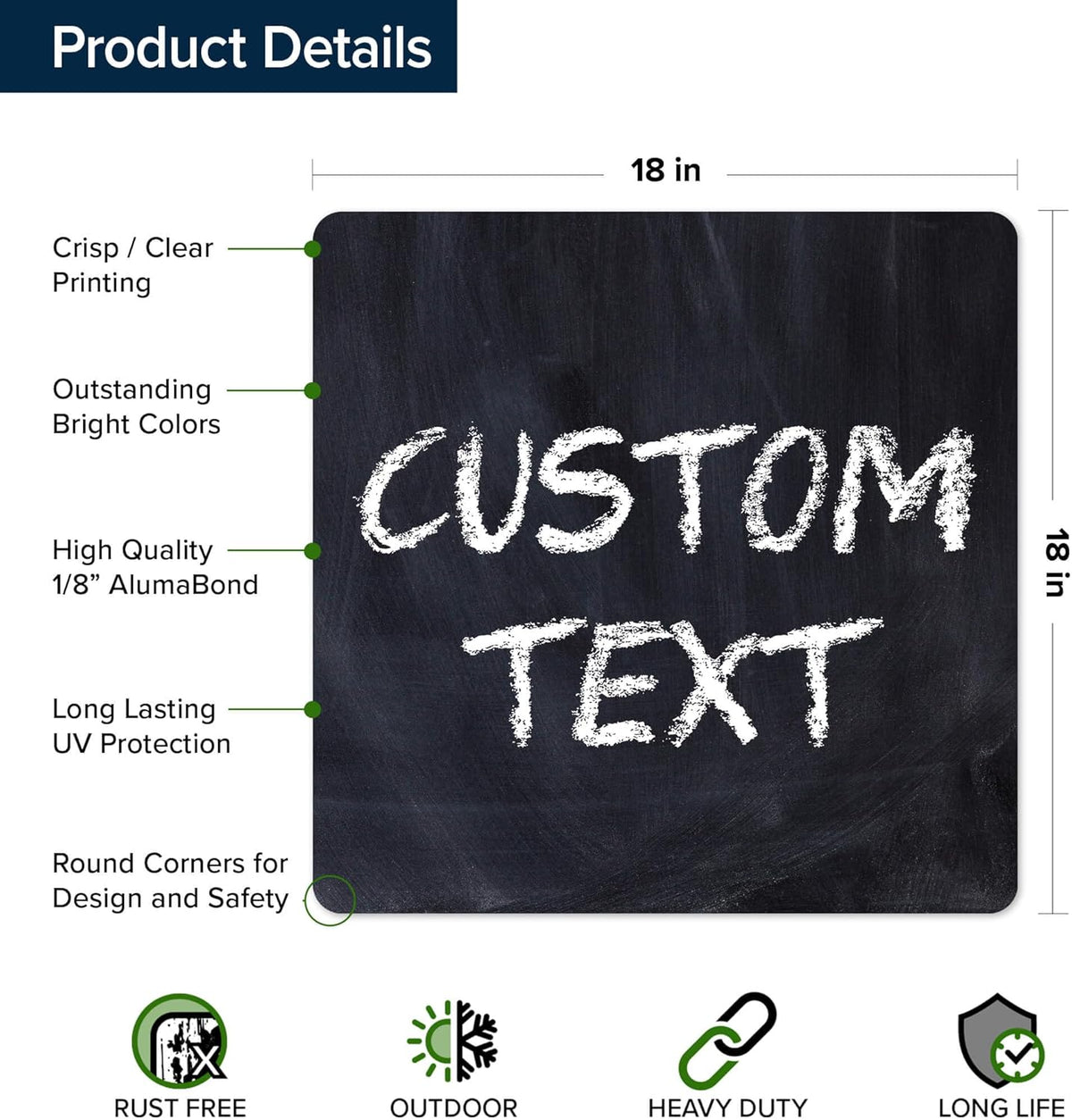 Custom Sign, Custom Street Sign, 11 Font Colors, 13 Font Styles, 4 Hole Options, 22 Sizes, 18x18