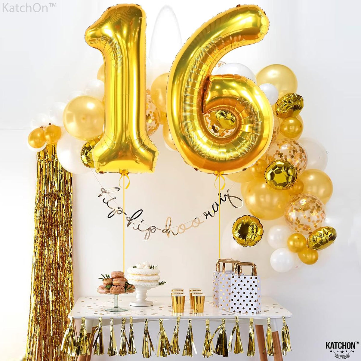 KatchOn, Giant Gold 16 Balloon Numbers - 40 Inch | Gold Number 16 Balloons for Sweet 16 Birthday