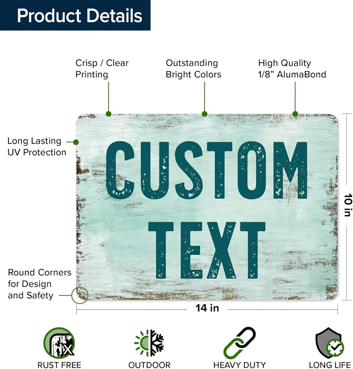 Custom Sign, Custom Street Sign, 11 Font Colors, 13 Font Styles, 4 Hole Options, 22 Sizes, 10x14