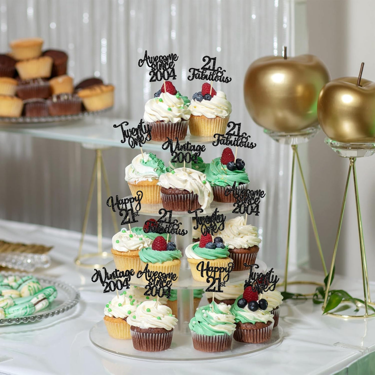 30Pcs Happy 21st Birthday Cupcake Toppers Glitter Awesome Since 2004 Twenty-one 21 Fabulous Vintage
