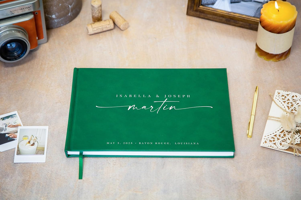 Personalized Guest Book - 11.5" x 8.5" Custom Bride & Groom Names with Bookmark and Hard Cover 140