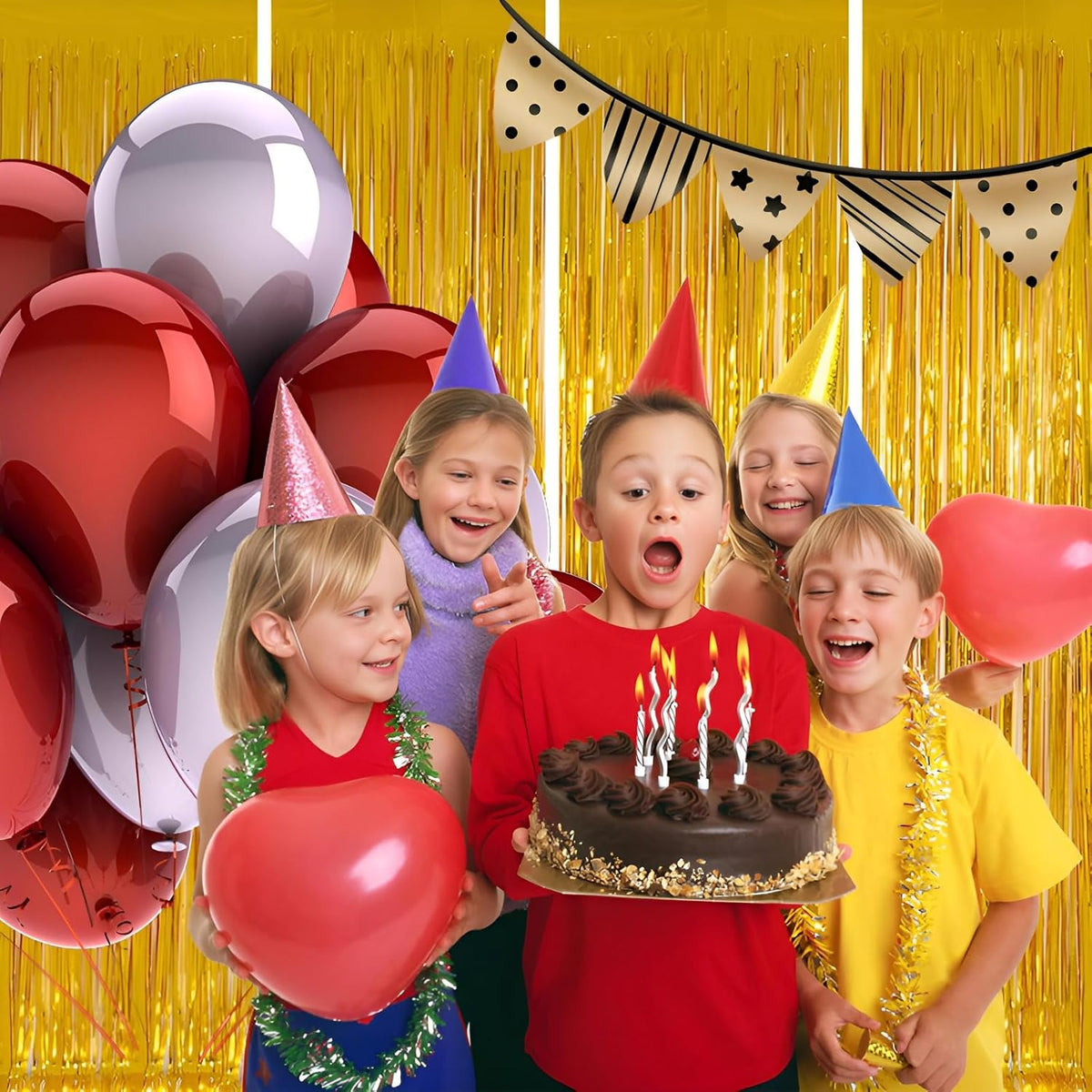 Keyali 4 Pack 3.3 * 8.3 ft Foil Curtain Metallic Tinsel Fringe Curtains Photo Booth Props Backdrop