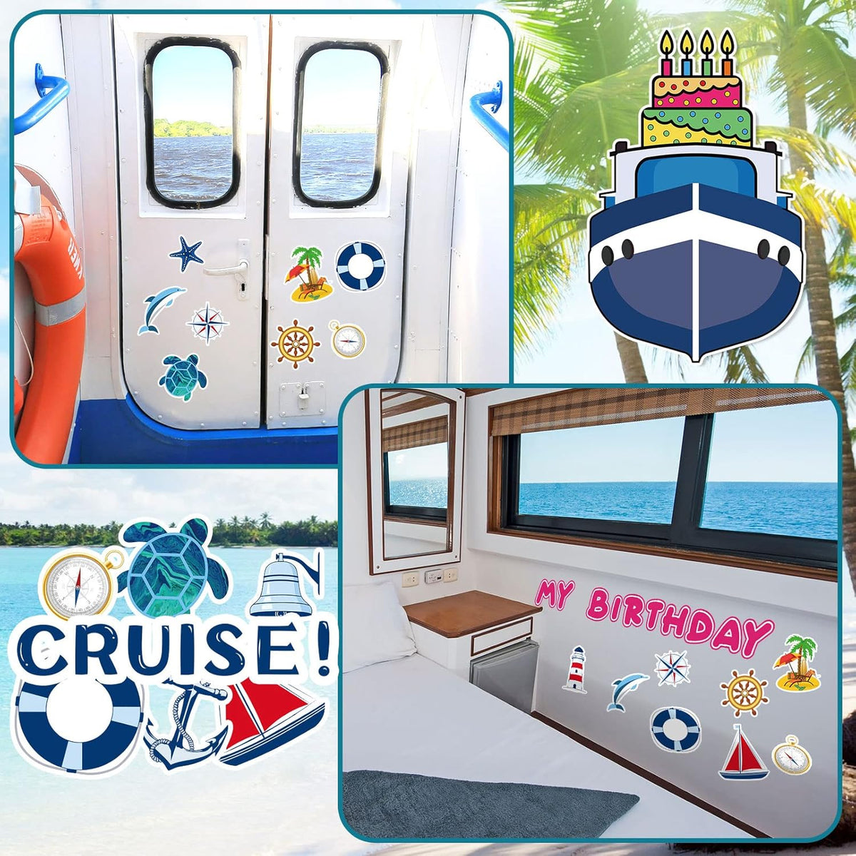 Xuhal 25 Pcs Birthday Cruise Door Magnets Decorations Funny Cruise Ship Door Magnets Magnetic