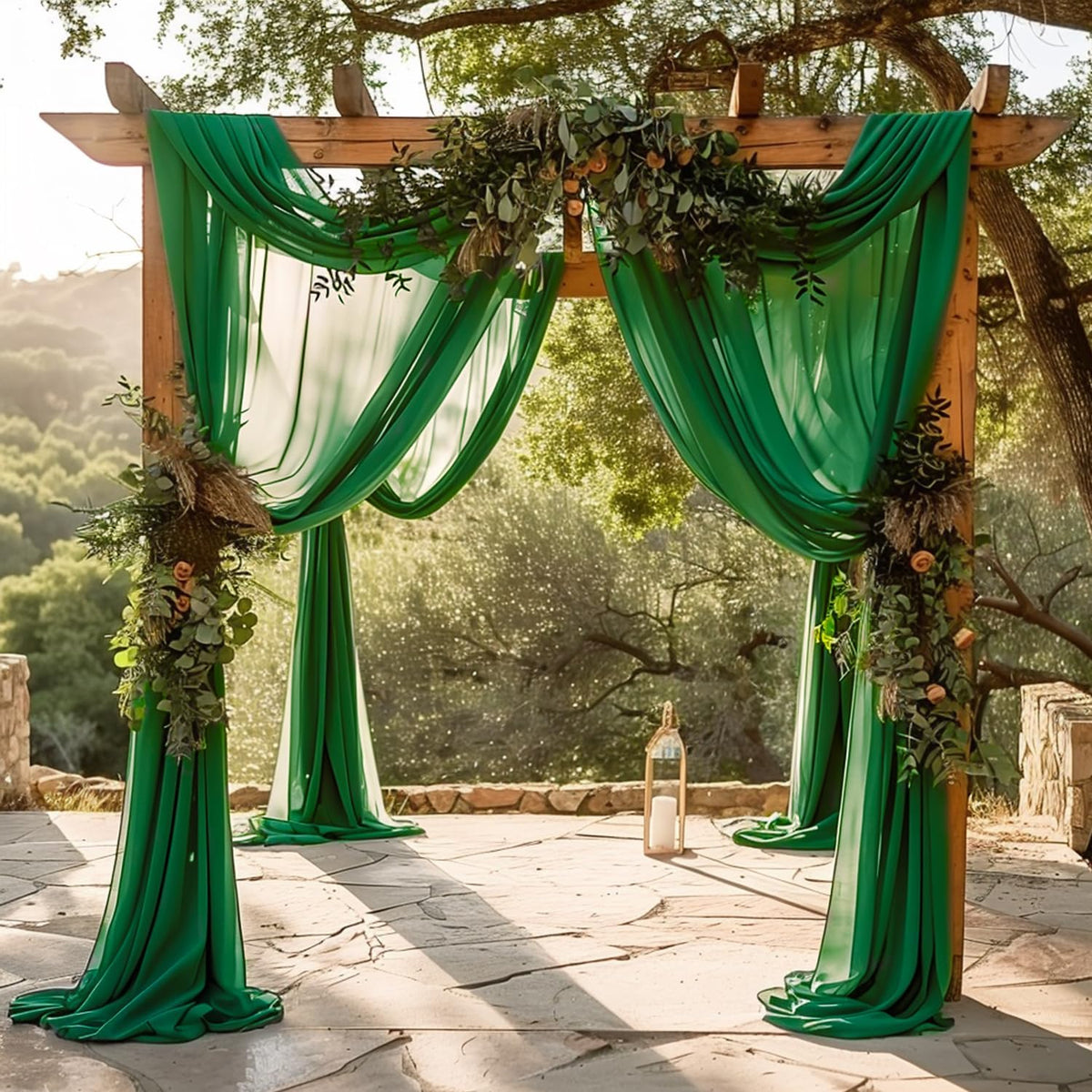 Wokceer Wedding Arch Draping Fabric 28.7" x 20FT Emerald Green Drapes Sheer Backdrop Arch Draping