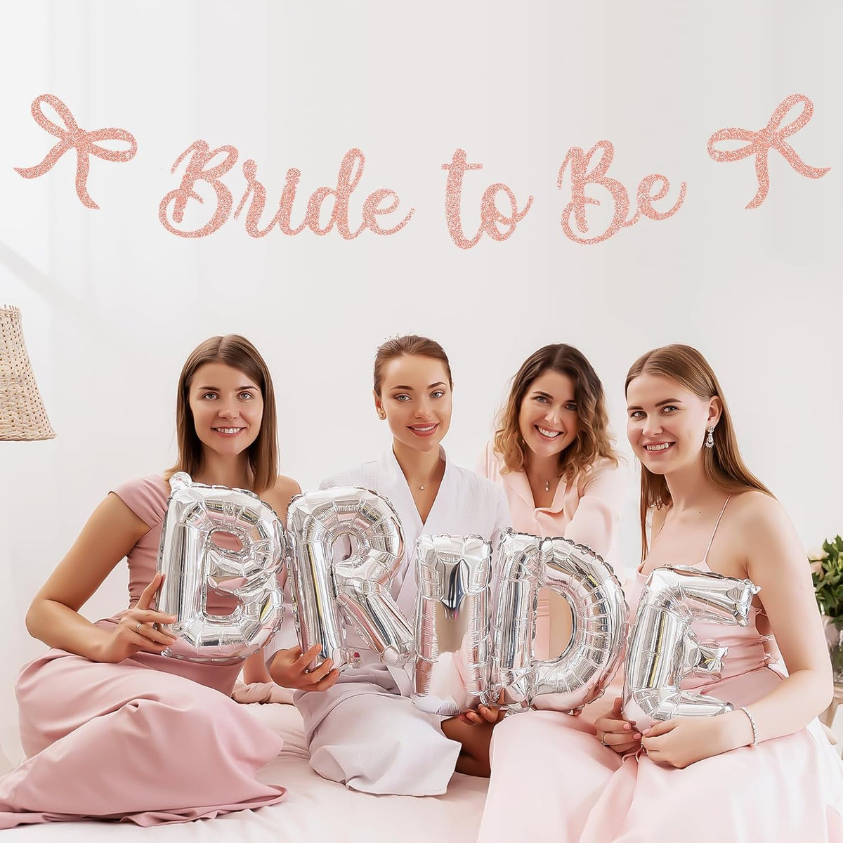Bride to Be Banner, Rose Gold Bride to Be with Bow Glitter Bachelorette Bridal Party Banner BRIDE