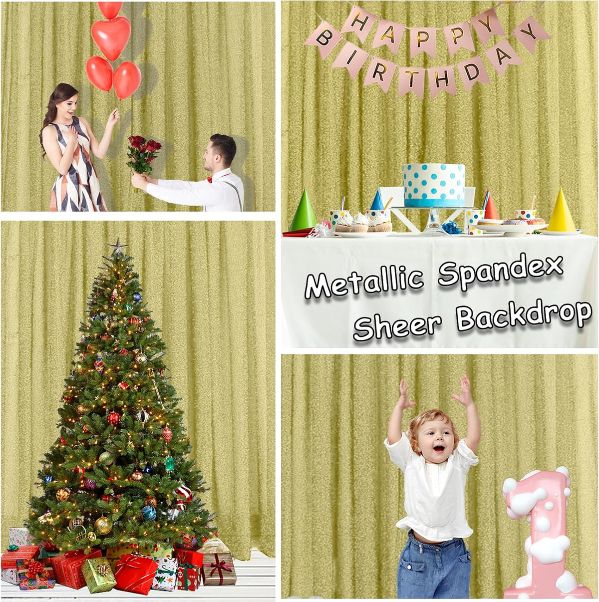 10FT x10FT Champagne Metallic Sheer Spandex Backdrop, 1 Panel Glitter Photography Background