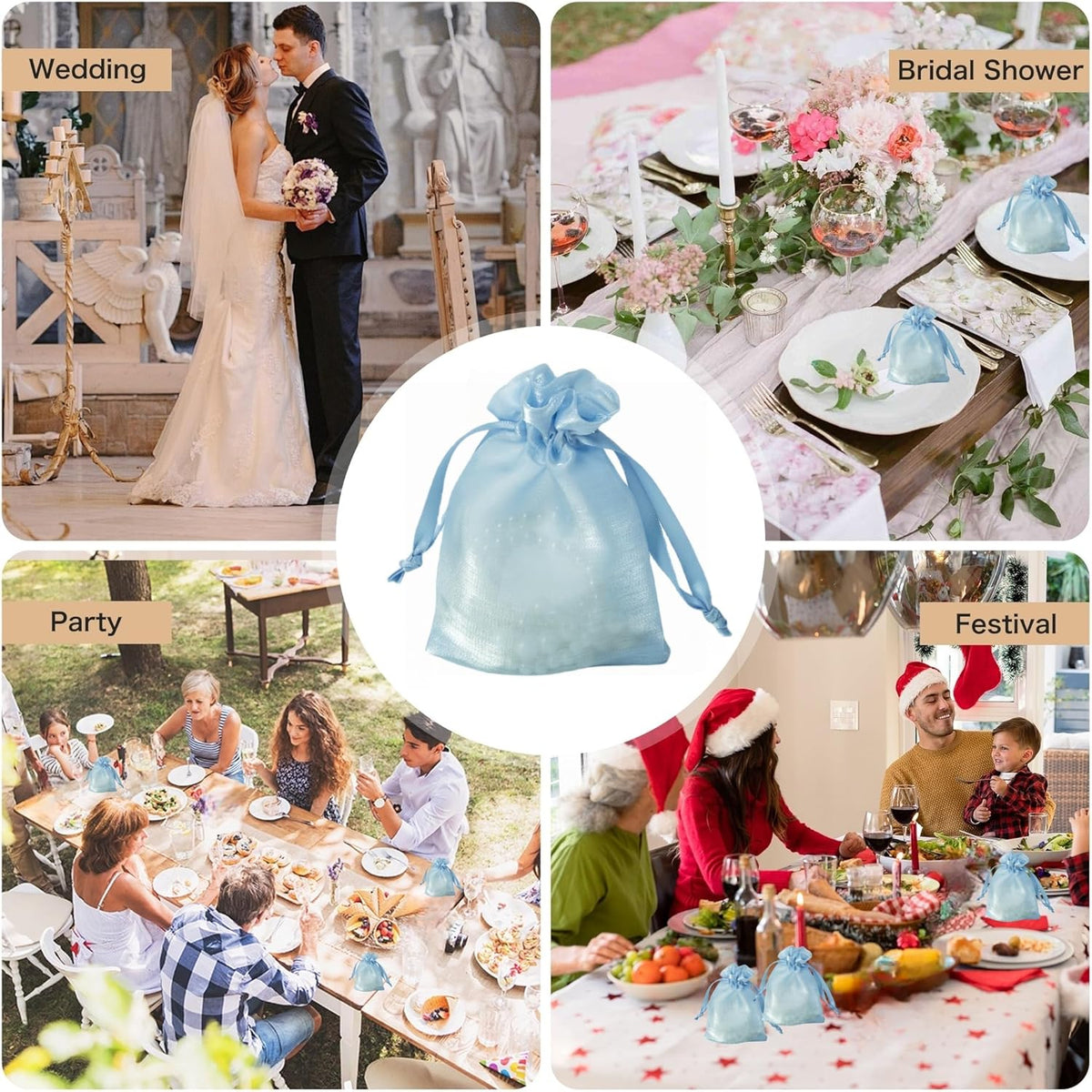 QIANF 20 Pcs Blue Small Organza Bags 6X9 inch for Wedding Favors with Drawstring, Mini Mesh Gift