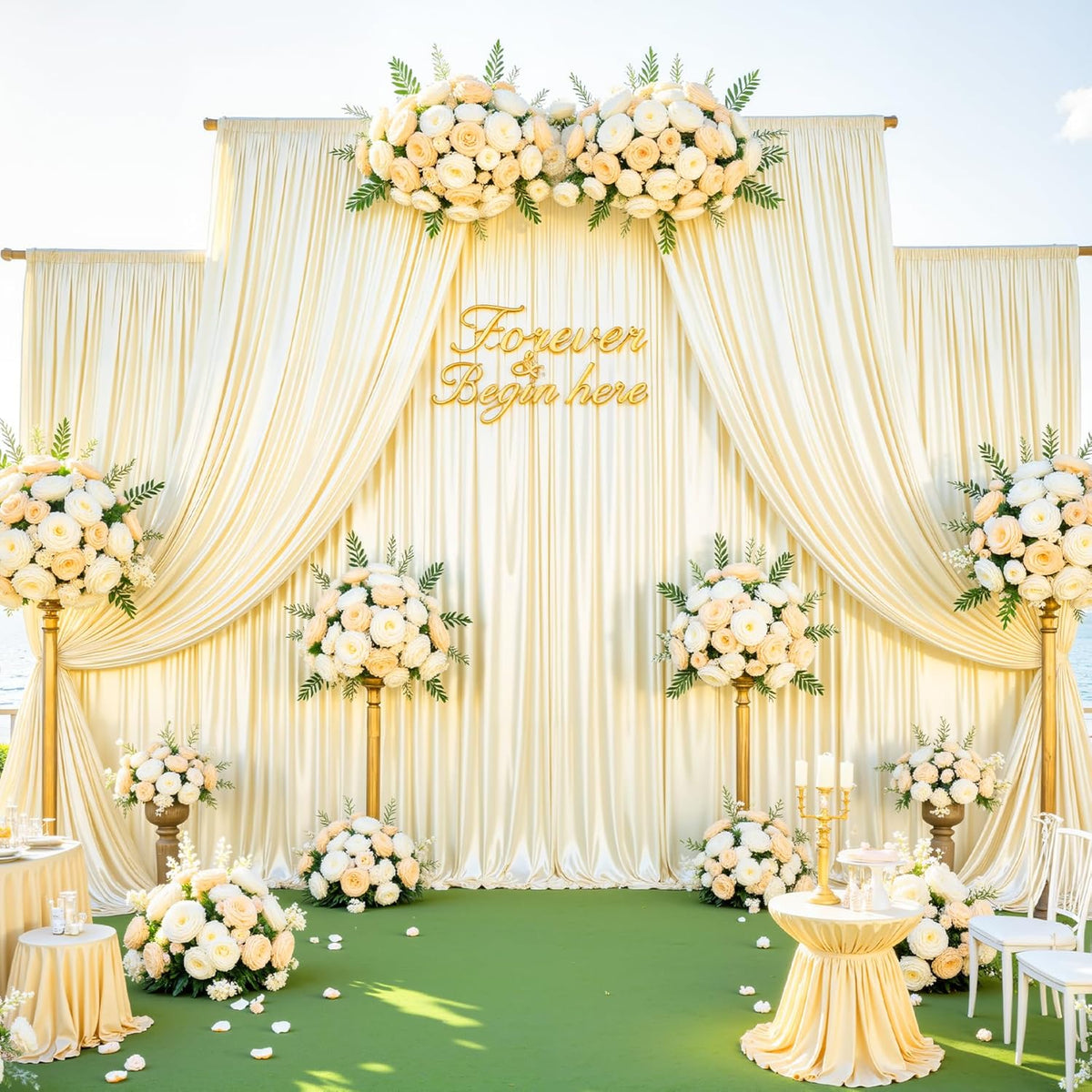 Champagne Glitter Backdrop Curtain for Parties Wedding,10Ft x 10Ft Satin Shimmer Photo