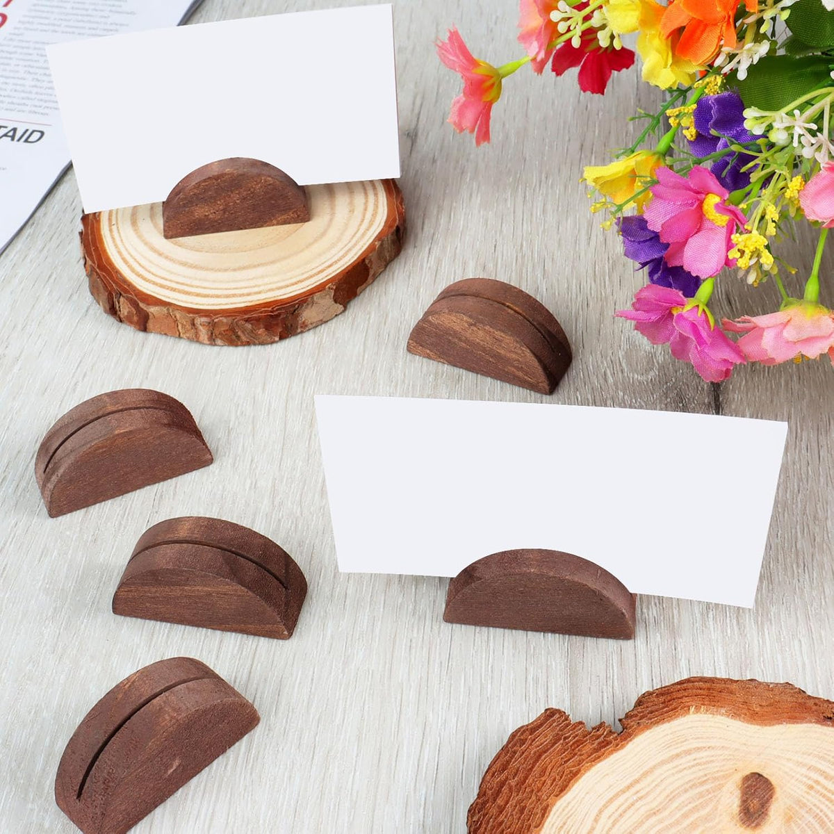 50 Pcs Wooden Table Number Stands, Semicircular Wedding Place Card Holders for Table Numbers, Name