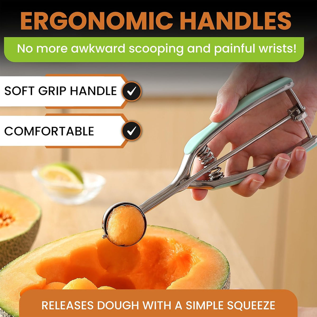 Spring Chef - Mint Small Cookie Scoop for Baking, Multifunctional #60 Melon Baller with Trigger