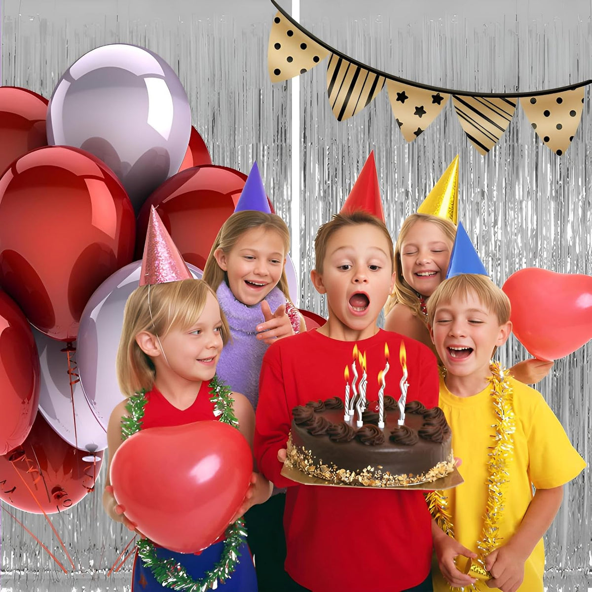 Keyali 2 Pack 3.3 * 8.3 ft Foil Curtain Metallic Tinsel Fringe Curtains Photo Booth Props Backdrop