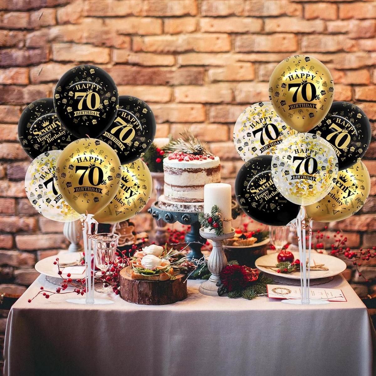 TONIFUL 4 Set Black Gold Balloon Stand Kit for Birthday Decorations for 70th,Balloon Centerpieces