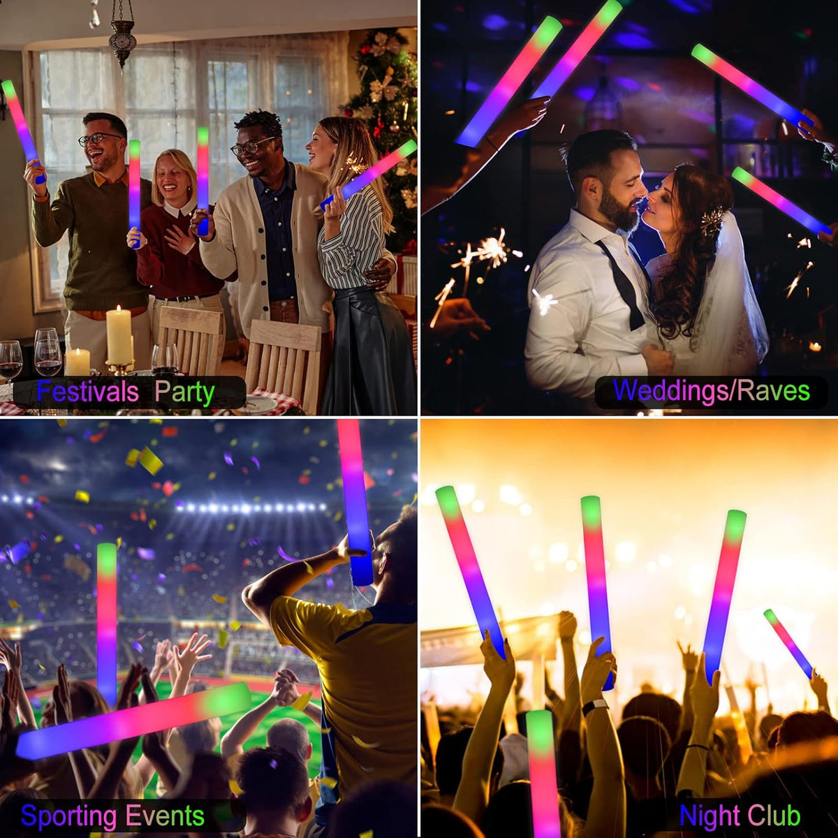 LifBetter Light Up Glow Sticks Bulk, LED Foam Sticks in The Dark with 3 Modes Flashing Led Foam