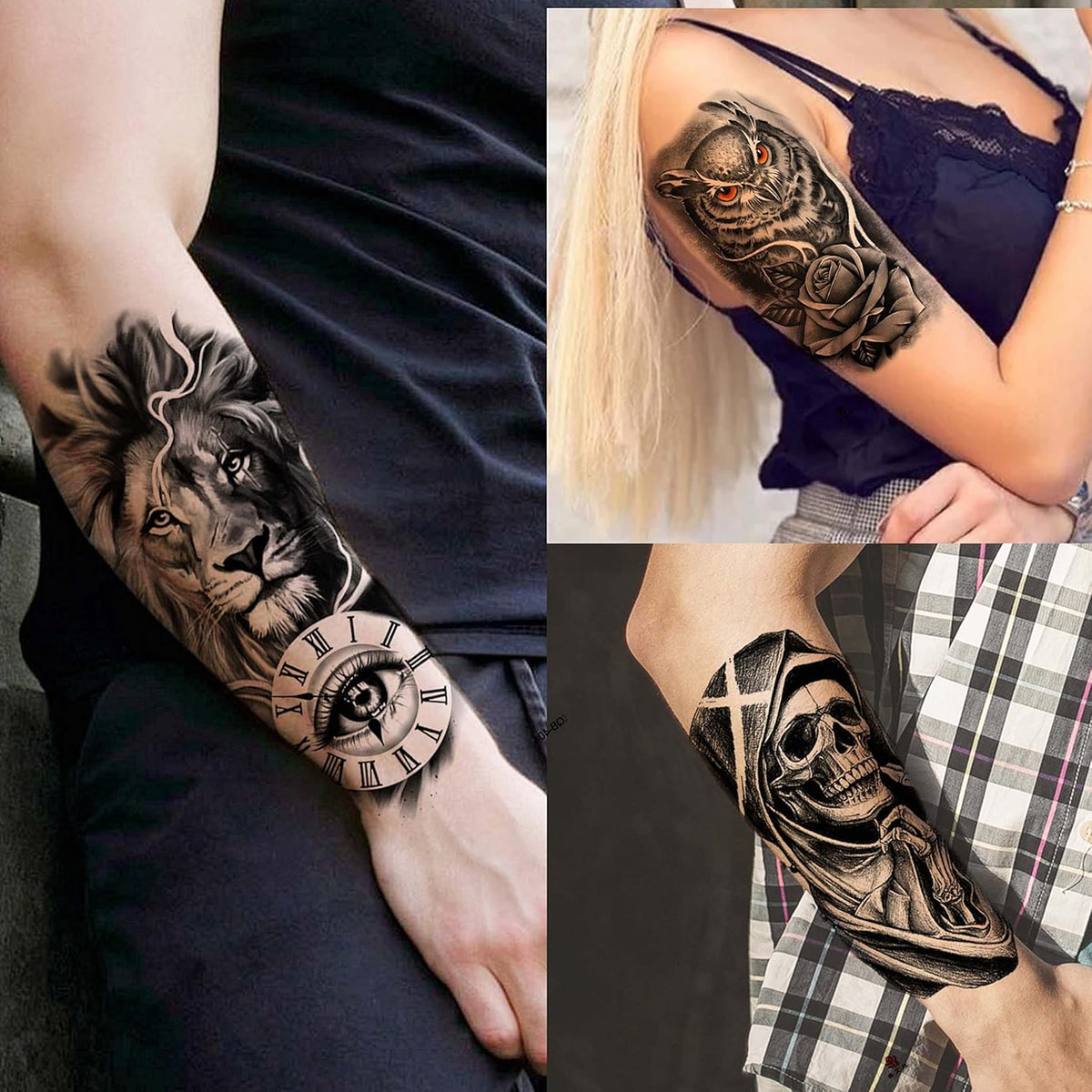 20 Sheets Black Tribal Wolf Tiger Lion Temporary Tattoo Sleeve For Men Adults, 3D Halloween Prison