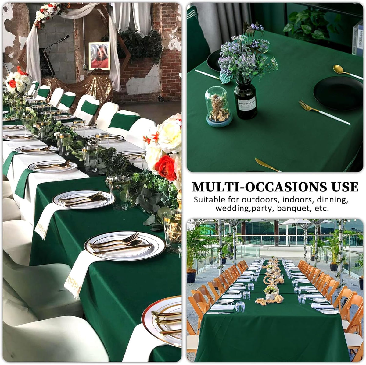 8 Pack Dark Green Tablecloth 60 x 102 Inch Rectangular Tablecloths for 6 Foot Rectangle Tables