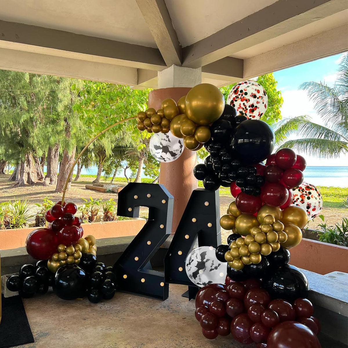 Black Burgundy Balloons, 52 PCS Burgundy Gold Balloons, 12 Inch Red Black Latex Balloon with