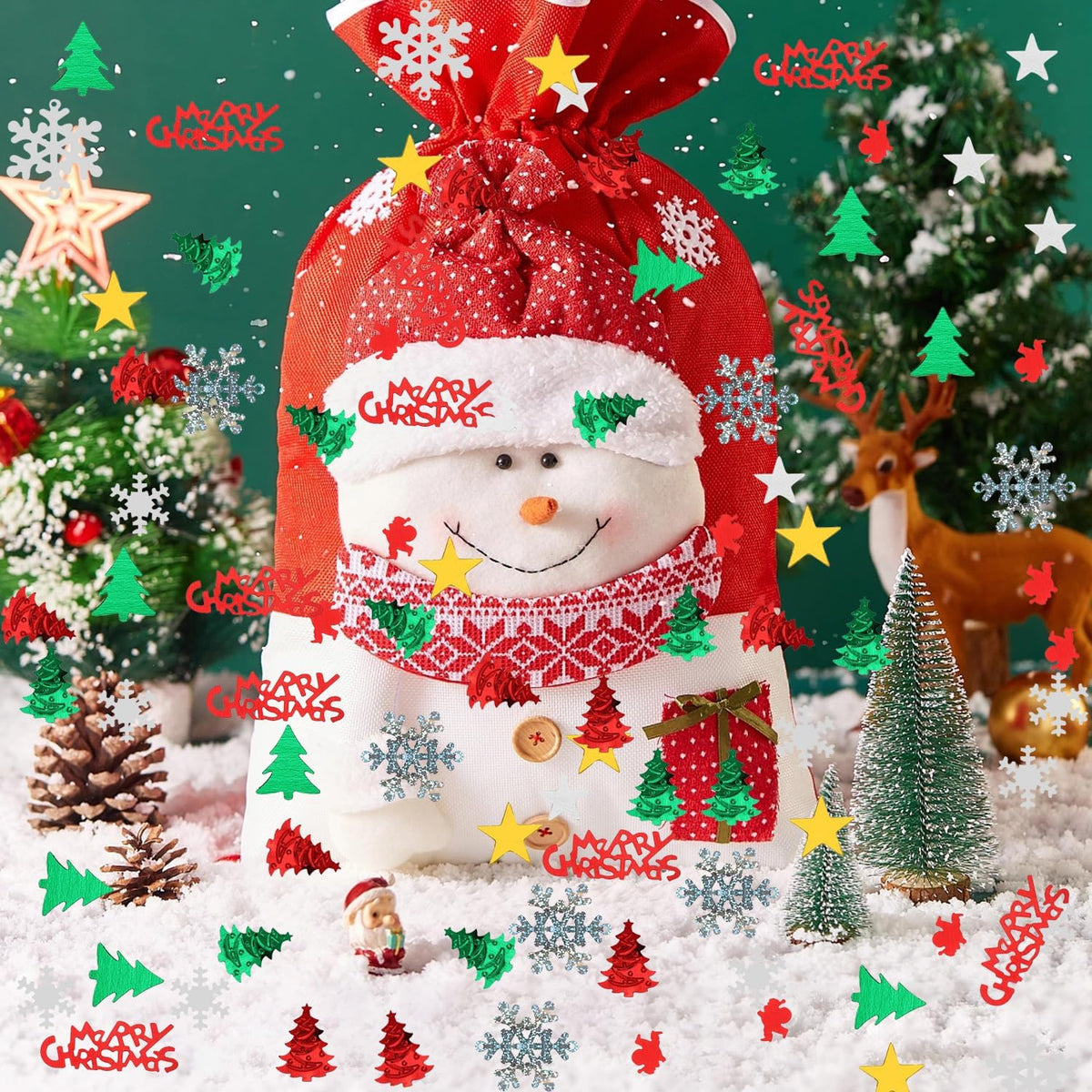 4800pcs Christmas Confetti,Xmas Table Confetti Snowflake Santa Claus Metallic Foil Sequins Glitter