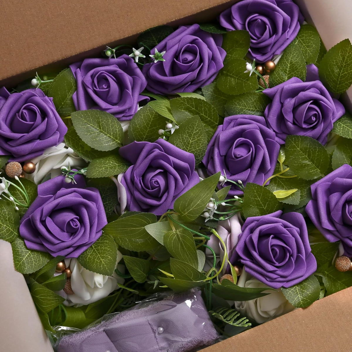 DORIS HOME Wedding Chair Decorations Purple Pew Flowers Set of 10 for Wedding Ceremony Party Aisle