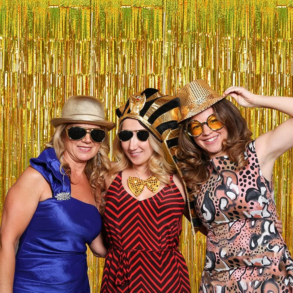 TONIFUL 3Pcs Laser Gold Door Streamers, Metallic Foil Fringe Curtains for Birthday, Christmas, New
