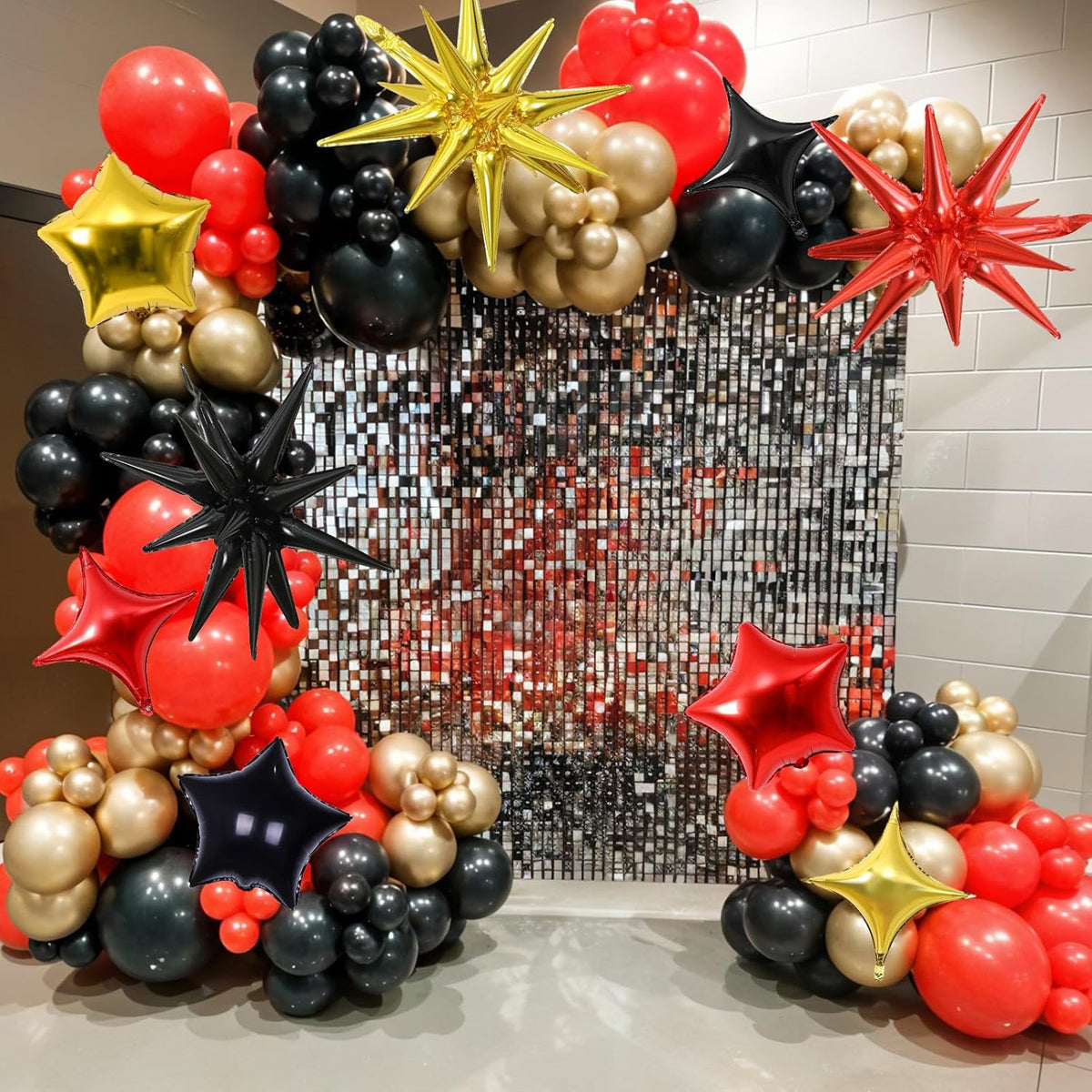Star Balloons, 22in Red Black and Gold Star Balloons Foil 10in 4-Pointed & Pentagram Balloon for