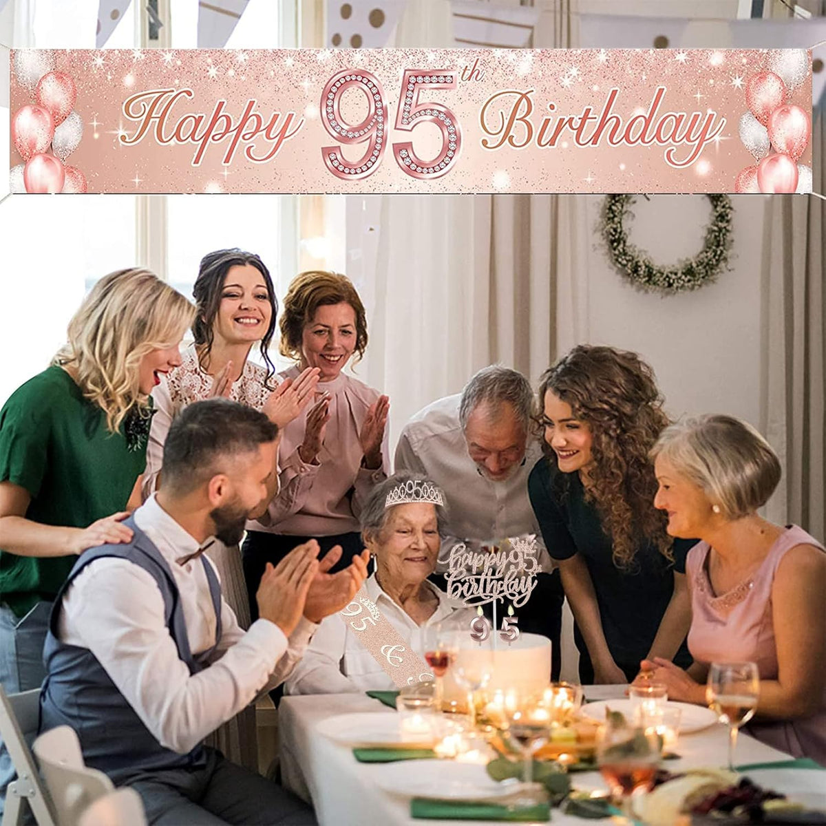 95th Birthday Decorations for Women Including Birthday Sash, Crown, Numeral Candles and Cake
