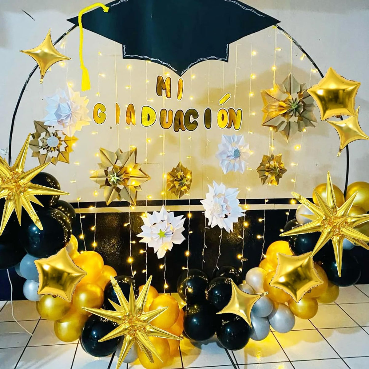 Gold Star Balloons, 22in Large Star Balloons Foil 10in 4-Pointed & Gold Pentagram Balloon for