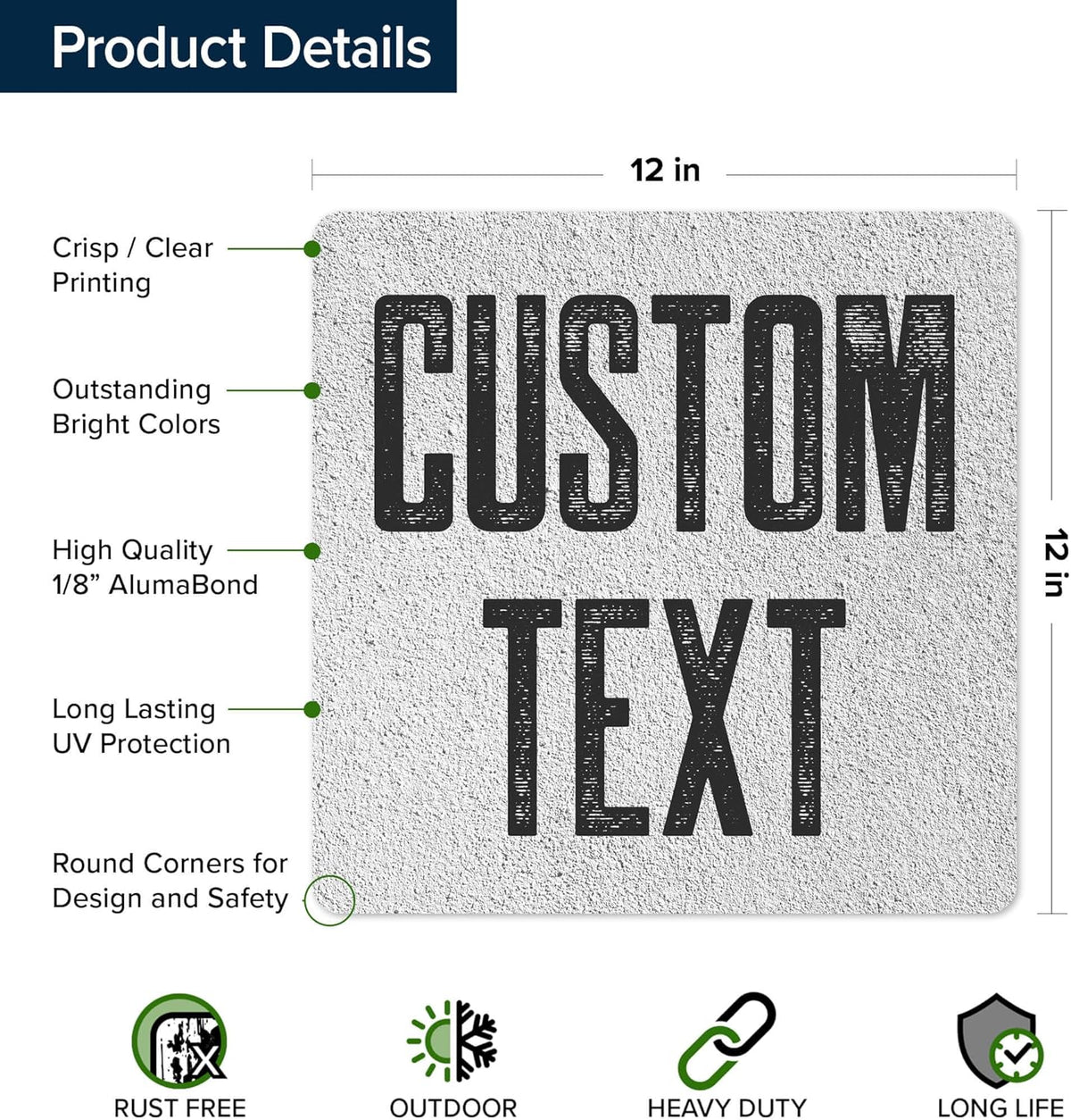 Custom Sign, Custom Street Sign, 11 Font Colors, 13 Font Styles, 4 Hole Options, 22 Sizes, 12x12