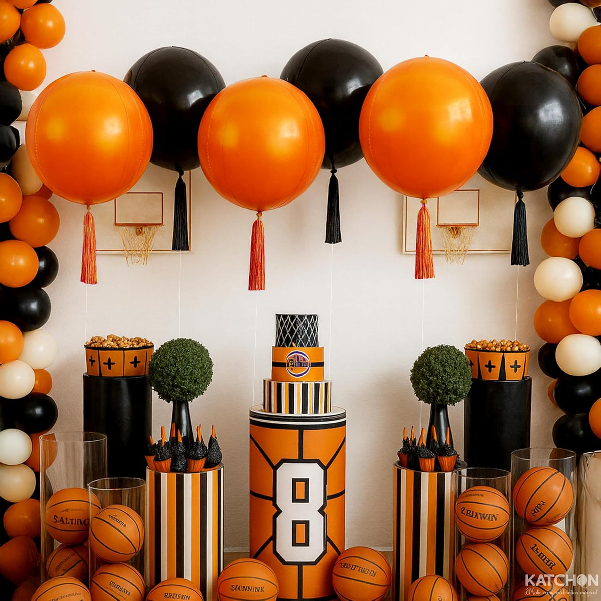 Katchon, Huge, Metallic Orange and Black 4D Foil Balloons -22 Inch-pack of 6 | Halloween