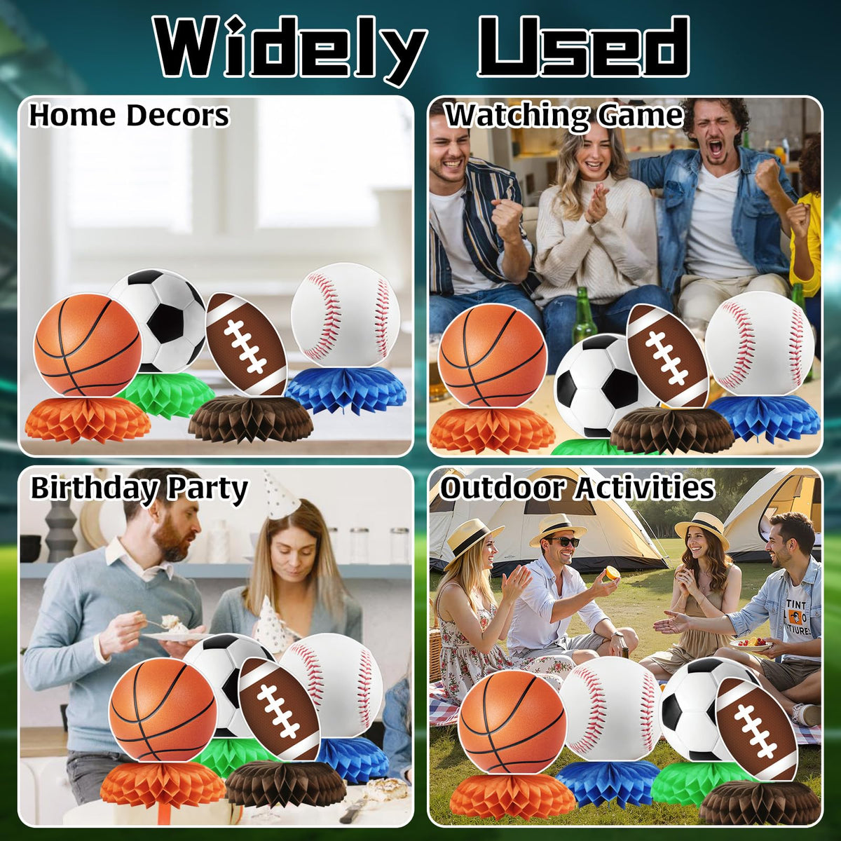12Pcs Sports Birthday Party Decorations, Sports Theme Party Supplies Sports Party Decor, Sports
