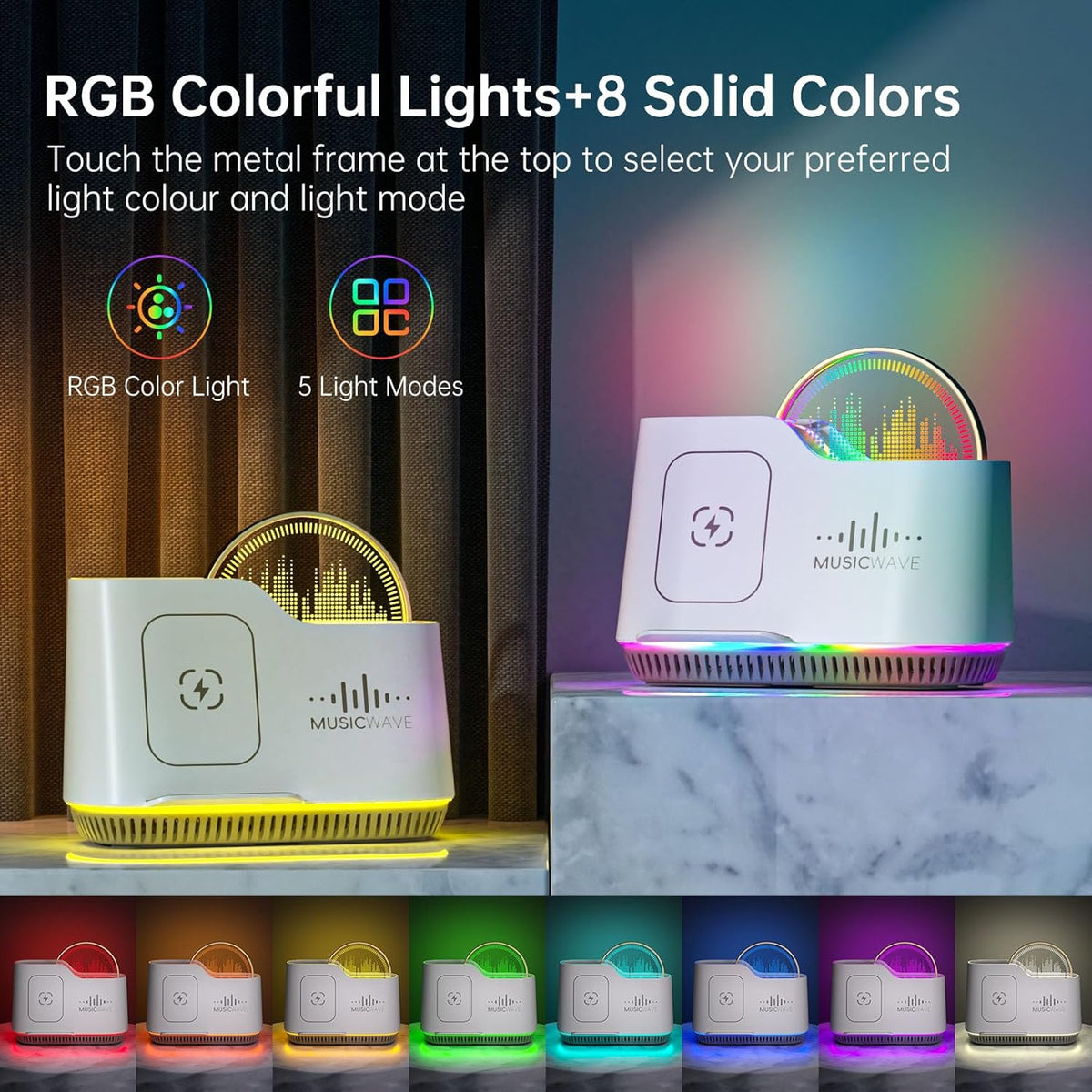Night Lights Bluetooth Speaker, 15W Wireless Charger with Phone Holder, Touch Control Bedside Lamp