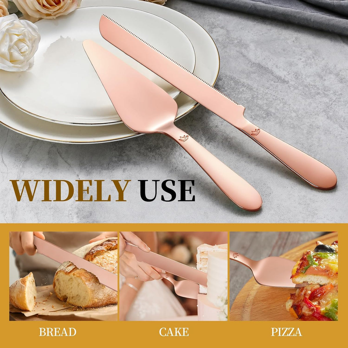 Cake Cutting Set for Wedding - Extended Cake Knife and Server Set Thickened Stainless Steel 13.0"