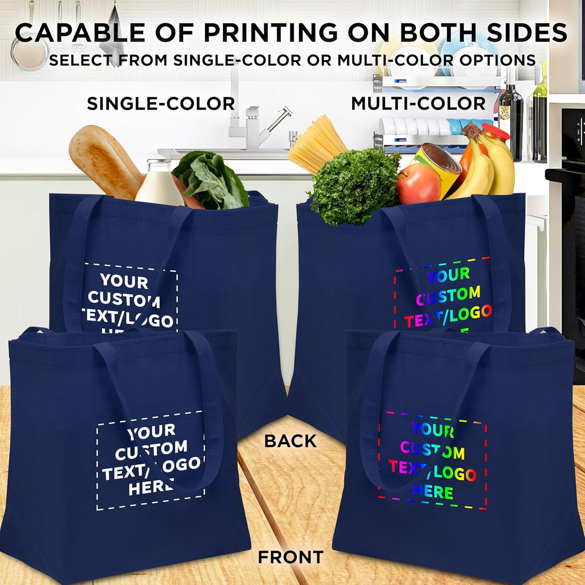 DISCOUNT PROMOS Custom Southern Style Grocery Tote Bags Set of 100 - Personalized Bulk Pack