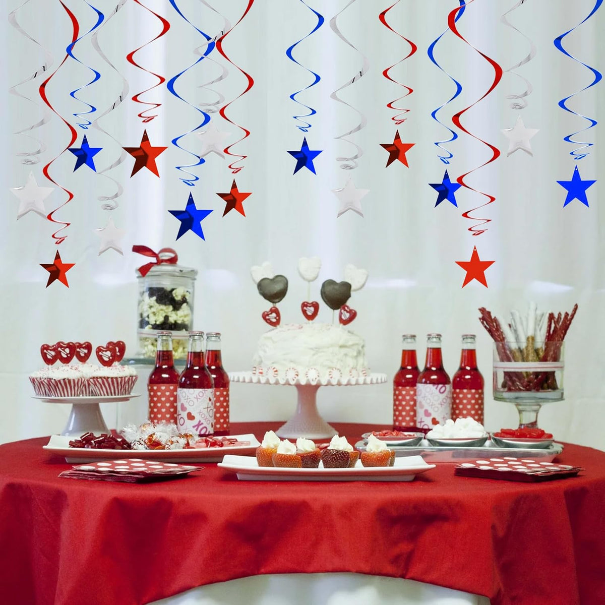 BEISHIDA Red Blue Silver Star Hanging Swirl Decorations,July 4th Hanging Party Supplies for July