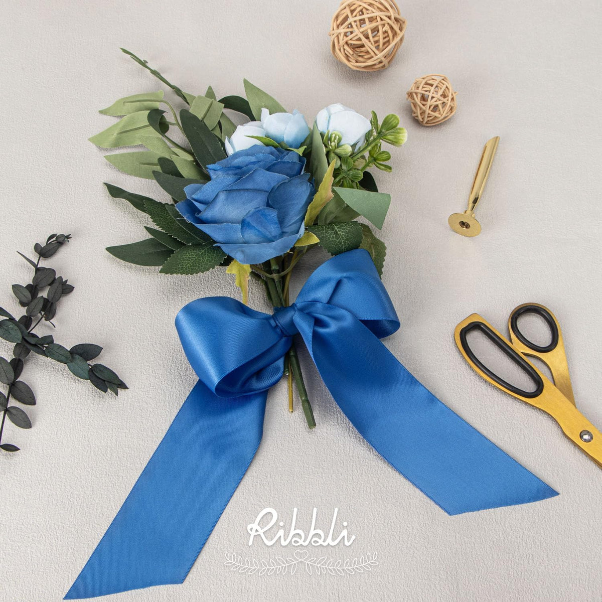Ribbli Royal Blue Double Faced Satin Ribbon, 2” x Continuous 10 Yards,Use for Bows Bouquet,Gift