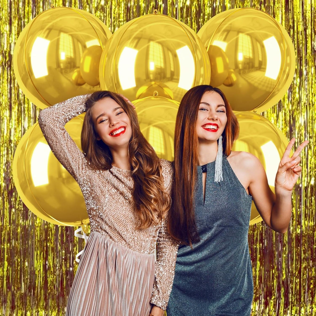 Gold Giant 4D Foil Balloons, Saxuxu 6Pcs Large Metallic Gold Round Balloons, 22 Inch Big Round Foil