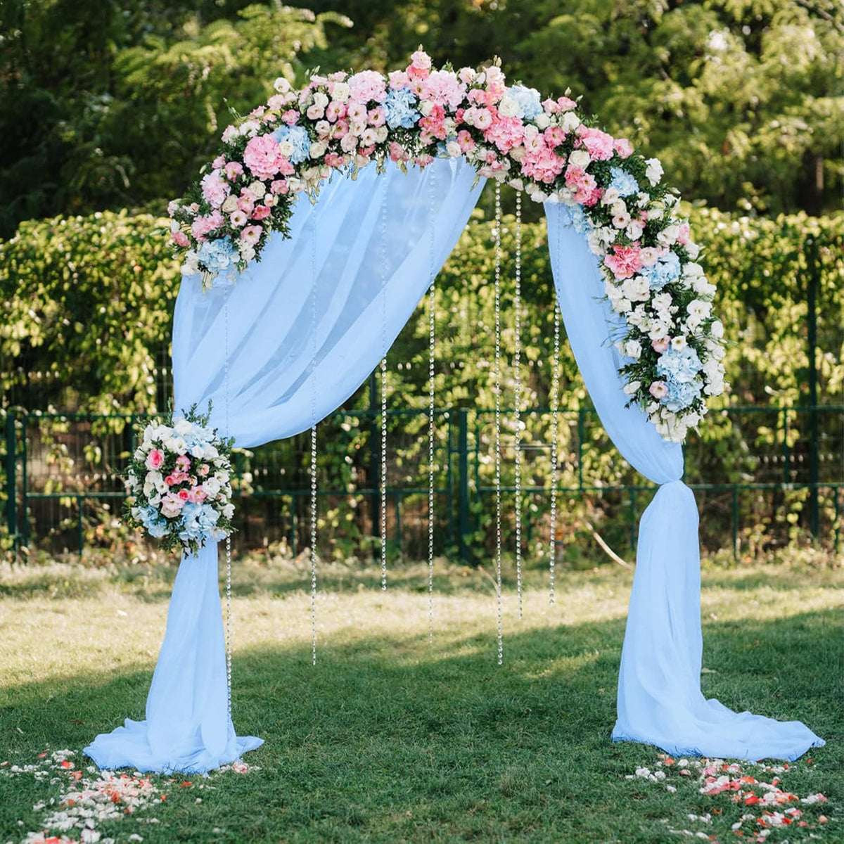 PARTISKY 10ftx7ft Blue Chiffon Backdrop Curtains, Wrinkle-Free Sheer Fabric Photo Drapes for