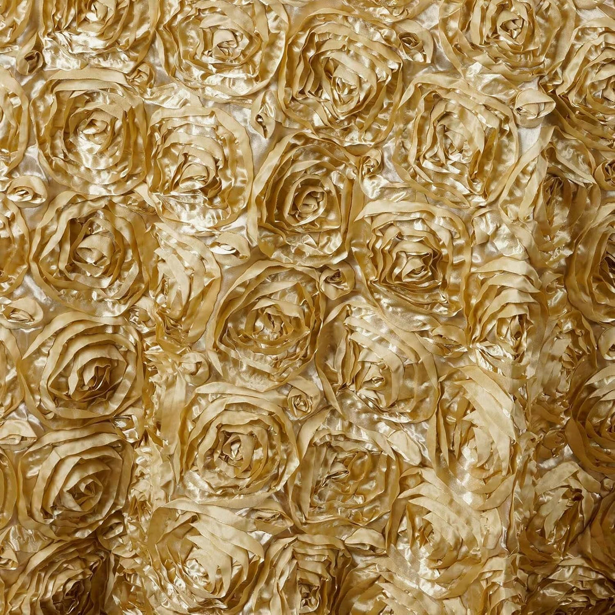 Efavormart 132" Wholesale Round Table Cover Champagne Grandiose Rosette 3D Satin Tablecloth for
