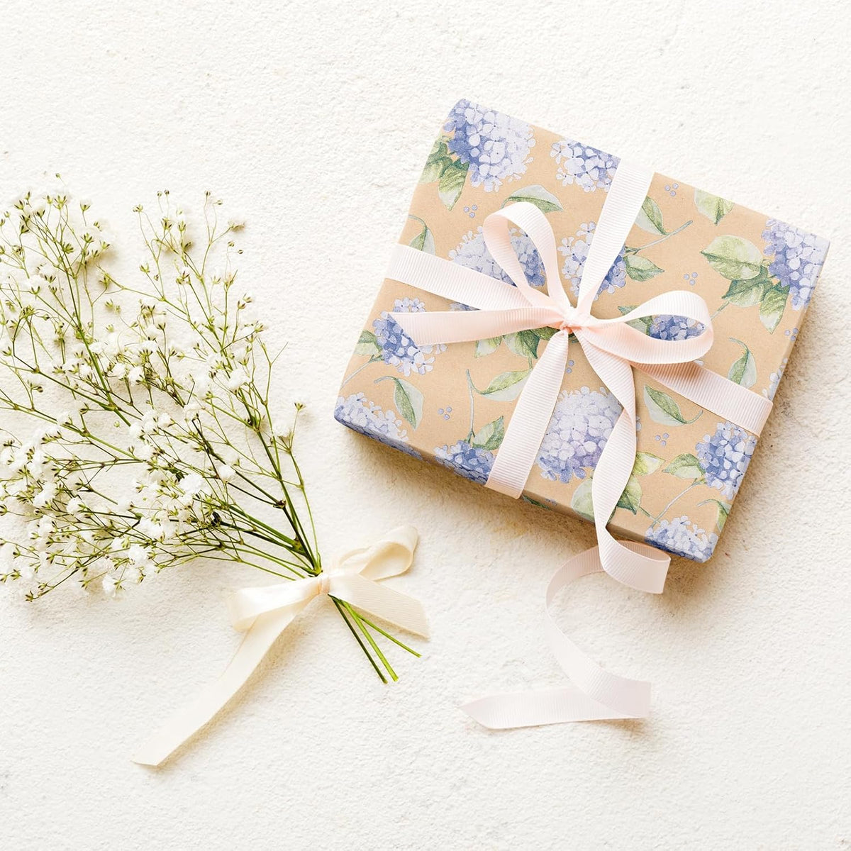 RUSPEPA 30" X 32.8' Hydrangea Wrapping Paper Large Kraft Paper Roll, Jumbo Roll, Purple Floral