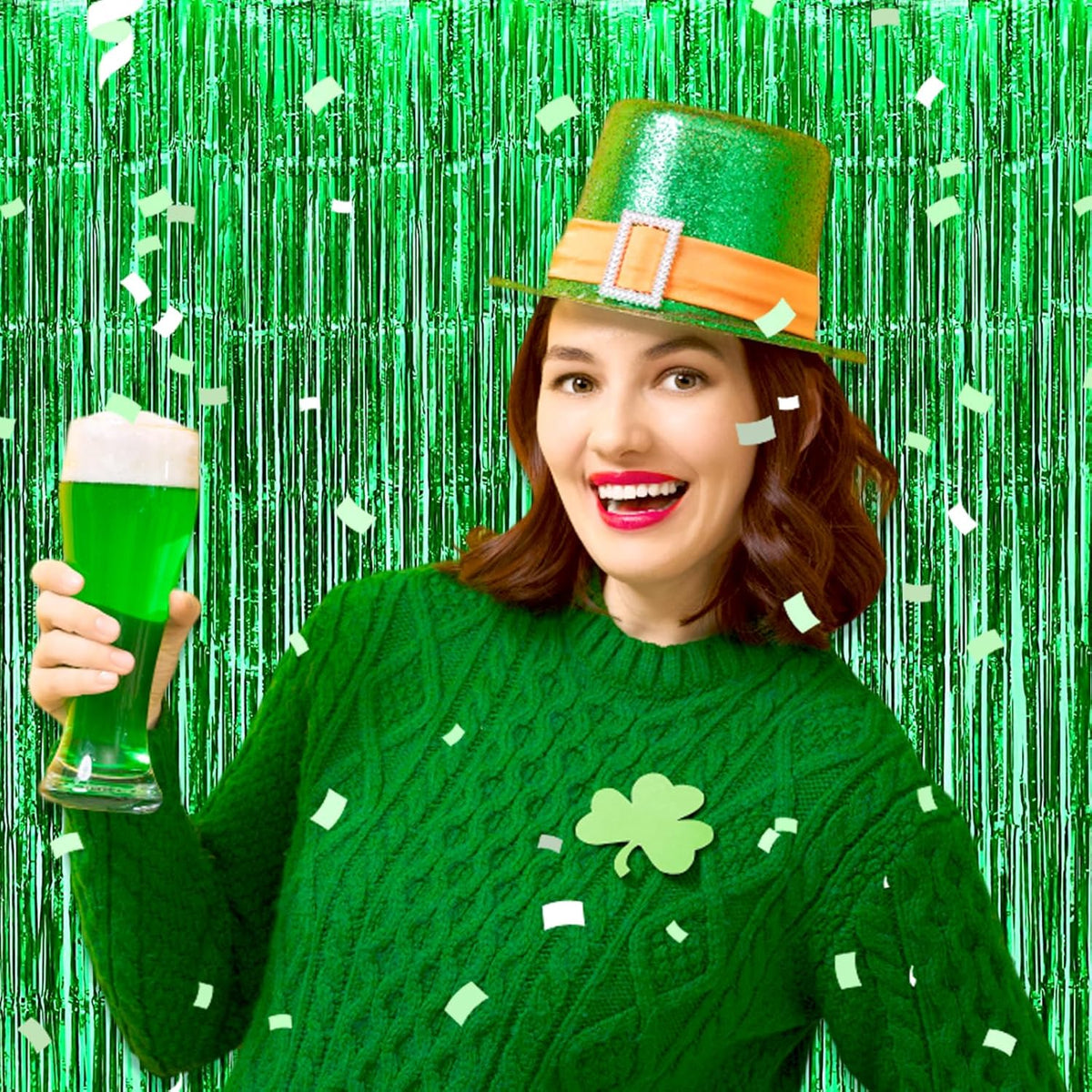 3 Pack Green Foil Fringe Curtain Backdrop, 3.28Ft x 8.2Ft Metallic Tinsel Foil Fringe Streamer