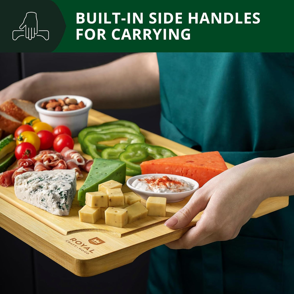 ROYAL CRAFT WOOD Wooden Cutting Boards for Kitchen Meal Prep & Serving - Bamboo Wood Serving Board