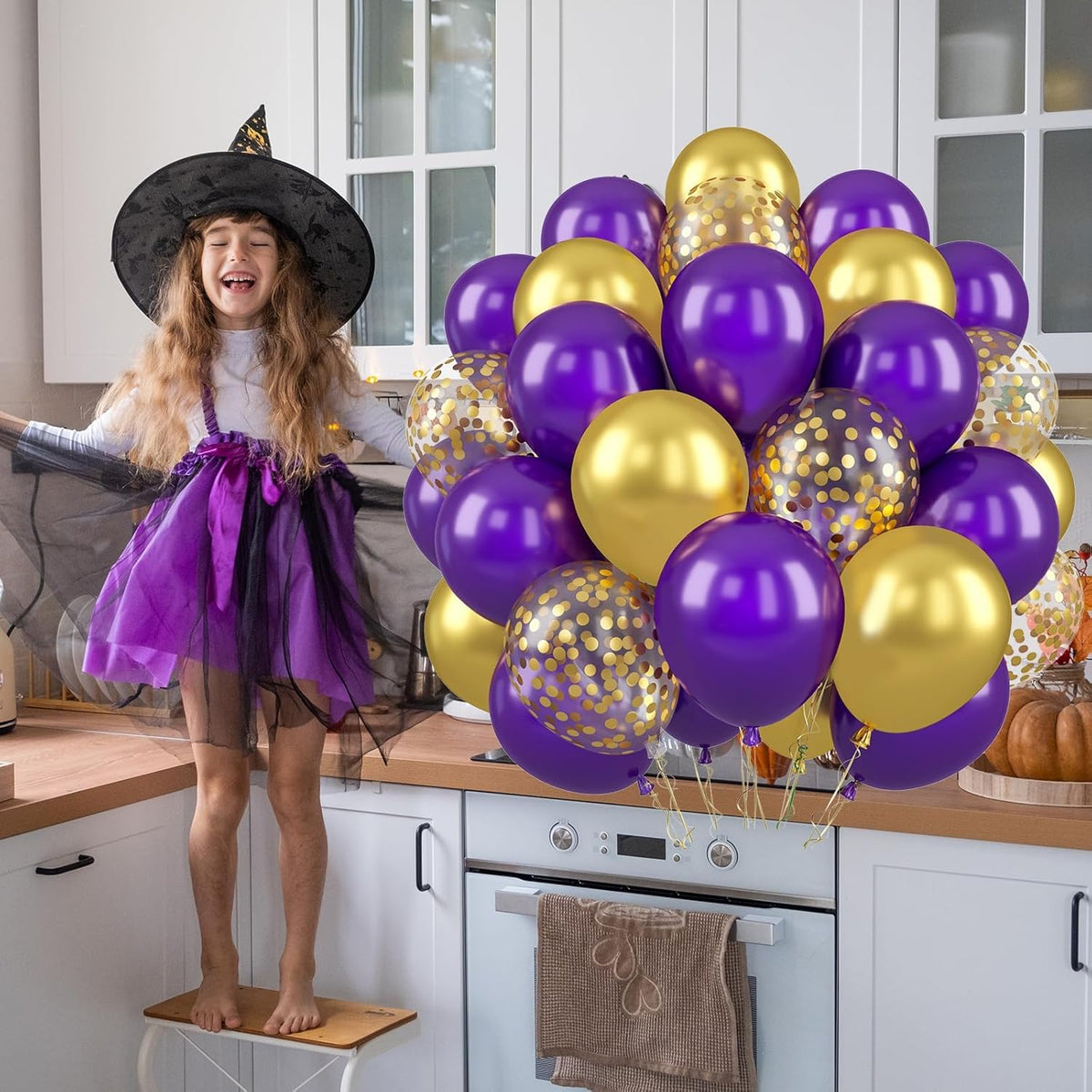 Paready Purple and Gold Balloons, 50 Pcs Dark Purple Party Balloons, 12 Inch Retro Purple Metallic
