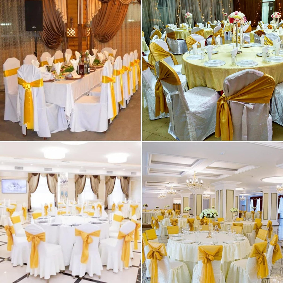 50 PCS Satin Chair Sashes Bows Decorative Universal Chair Cover Chair Ribbon Ties Back Sash for